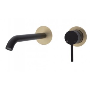 Kaya Wall Basin/Bath Mixer Set, Matte Black, Urban Brass Round Plates, 200mm Outlet